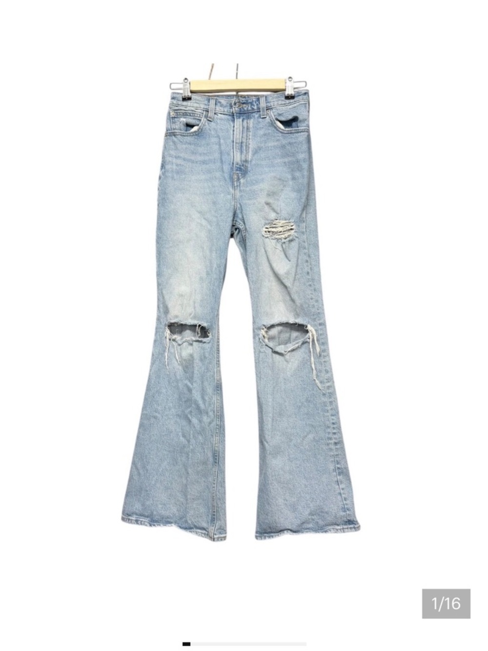 Light Blue Distressed Flare Jeans - Casual Vintage Look